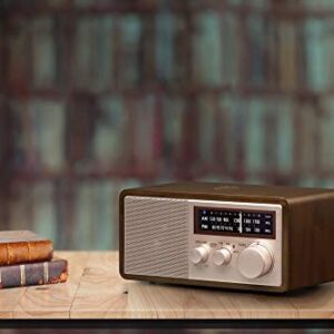 Sangean WR-16SE AM/FM/Bluetooth/Aux-in/USB Phone Charging 45th Anniversary Special Edition Wooden Cabinet Radio (Dark Walnut with Rose Gold)