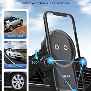 Wireless Car Charger, BENBOAR 15W Fast Charging Kharly Car Phone Holder, [Hug me] Astronaut Smart Sensor Auto-Clamping Phone Mount Car Air Vent Stand for iPhone Samsung Google LG etc Smartphones,Black