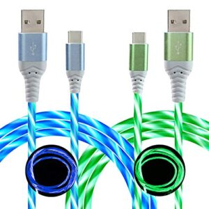 led usb c cable 2 pack 6ft, light up visible flowing led type c fast charging cable compatible with samsung galaxy s21 s20 s10 plus, note 20 10 9, lg, pixel and more (blue&green)