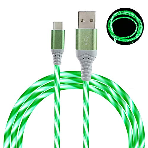 LED USB C Cable 2 Pack 6FT, Light Up Visible Flowing LED Type C Fast Charging Cable Compatible with Samsung Galaxy S21 S20 S10 Plus, Note 20 10 9, LG, Pixel and More (Blue&Green)