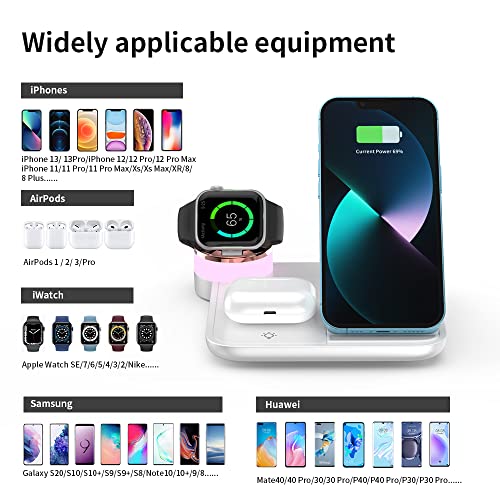 Wireless Charger, RUI MAI LAI 3 in 1 Foldable Fast Charging Station Compatible Apple Watch & AirPods, iPhone 13/12/11(Pro & Pro Max)/X/XS/XS, Qi-Enabled Android Phone(with QC3.0 Adapter)