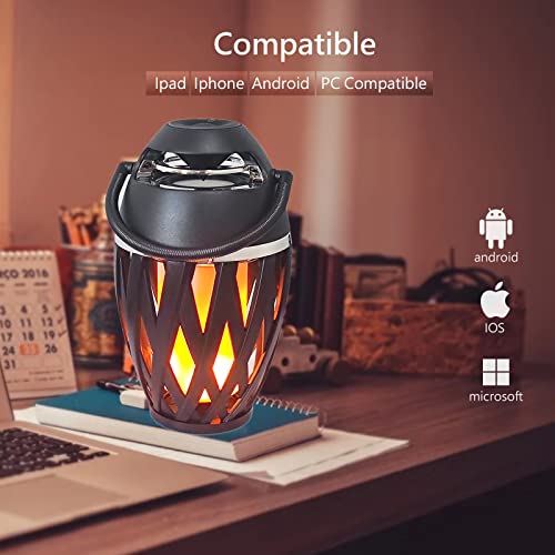 Tioneger Flame Outdoor Bluetooth Speakers, LED Table Lamp Speaker, Bluetooth 5.0 Flame Light Speaker, Portable Wireless Waterproof Outdoor/Indoor LED Flickers Speaker with Handle, Gifts for Men Women