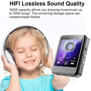 FDY MP3 Player, MP3 Player with Bluetooth5.0, 32GB Portable Music Player with FM Radio/Recorder, HiFi Lossless Sound Quality, 2.4Inch Touch Screen Mini MP3 Player for Running, Expandable 128GB TF