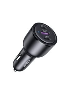 ugreen 69w usb c car charger, pd 65w&pd 20w&scp 22.5w/qc 18w type c car charger fast charging, car charger adapter compatible with iphone 14/13/12/11/ipad/mac book, galaxy s23/s22/s21/s20/s10/note 20