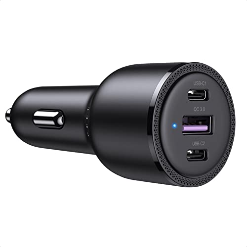 UGREEN 69W USB C Car Charger, PD 65W&PD 20W&SCP 22.5W/QC 18W Type C Car Charger Fast Charging, Car Charger Adapter Compatible with iPhone 14/13/12/11/iPad/Mac Book, Galaxy S23/S22/S21/S20/S10/Note 20