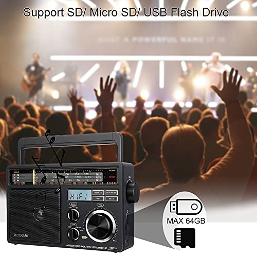 Retekess TR618 AM FM Radio Plug in Wall, Portable Shortwave Radios, Support SD, Micro SD and USB Flash Drive, AM FM Radios with Best Reception for Home Kitchen or Drive in