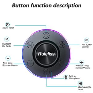 Rulefiss Shower Speaker, Bluetooth Speakers Waterproof IP7 with Suction Cup, Portable Speaker with LED Light, 3D Crystal Sound & Bass, Shower Radio for Bathroom, Kayak, Pool, Beach, Bike [2022 New]