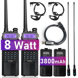 baofeng radio high power ham radio handheld 144-148mhz/420-450mhz upgraded baofeng uv-5r with rechargeable 3800mah battery walkie talkie with tidradio programming cable (2 pack)