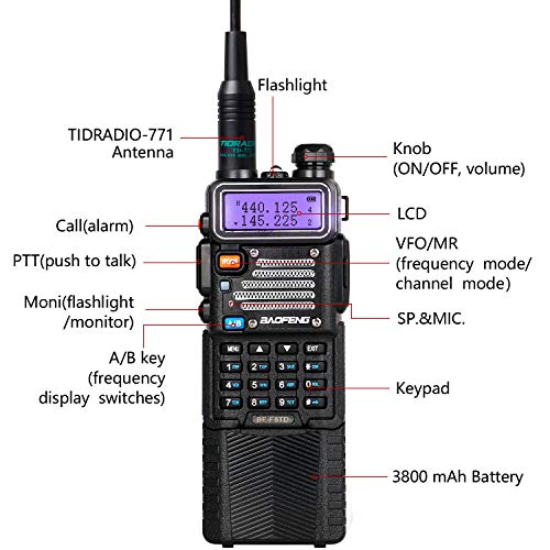 BaoFeng Radio High Power Ham Radio Handheld 144-148Mhz/420-450Mhz Upgraded BaoFeng UV-5R with Rechargeable 3800mAh Battery Walkie Talkie with TIDRADIO Programming Cable (2 Pack)