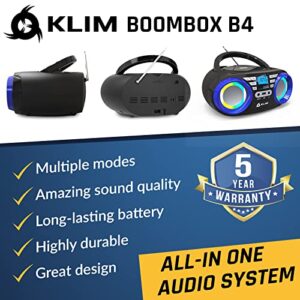 KLIM B3 Portable CD Player - New 2023 - FM Radio CD MP3 Bluetooth AUX USB RGB Lights - CD Boombox - Wired and Wireless Mode with Rechargeable Batteries - Upgraded CD Laser Lens - Digital EQ - Blue