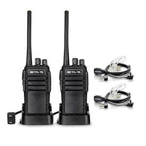 retevis rt21 long range walkie talkies with earpiece and mic, rugged adults 2 way radio,portable frs two-way radios(2 pack) (dc charging)