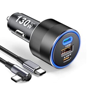 130w usb c car fast charger,3-port pd 100w pps 45w qc3.0 30w super fast charging cigarette lighter for macbook pro air m1 laptop iphone 14 13 12 pro max samsung s22 s21ultra (with 100w usb c cable)