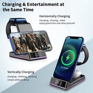 Wireless Charger with Clock/Alarm for Apple Charging Station, 3 in 1 Qi Fast Phone Multiple Devices Charger for Apple Watch 7/6/5/4/3/2/SE & AirPods 3/2/Pro & iPhone 14/13/12/11(Only for Apple Watch)