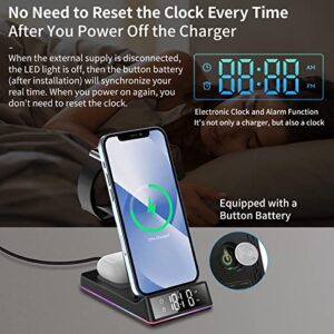 Wireless Charger with Clock/Alarm for Apple Charging Station, 3 in 1 Qi Fast Phone Multiple Devices Charger for Apple Watch 7/6/5/4/3/2/SE & AirPods 3/2/Pro & iPhone 14/13/12/11(Only for Apple Watch)