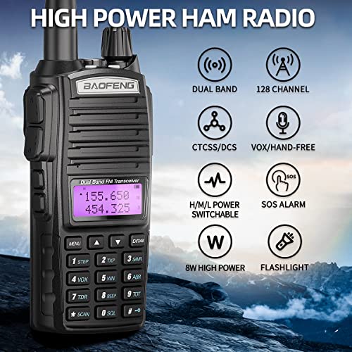 BaoFeng UV-82 Ham Radio Handheld 8W High Power Radio Dual Band Dual PTT Portable Two Way Radio with Dual PTT Full Kits