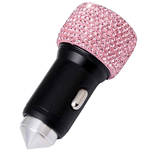 Dual USB Car Charger Bling Bling Handmade Rhinestones Crystal Car Decorations for Fast Charging Car Decors Pink for iPhone, iPad Pro/Air 2/Mini, Samsung Galaxy Note 9 8 S9 S9+,LG, Nexus, HTC, etc