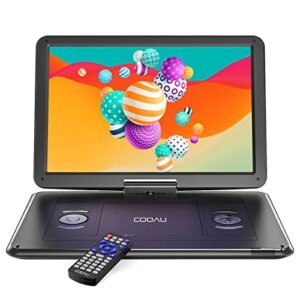 cooau 17.9” portable dvd player with 15.6″ hd large screen, kids dvd player with 6 hrs rechargeable battery, regions free, high volume stereo speakers, support av in&out/usb/sd card (black)