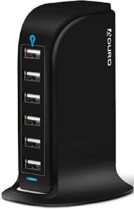 aduro 40w 6-port usb desktop charging station hub wall charger for iphone ipad tablets smartphones with smart flow (black)