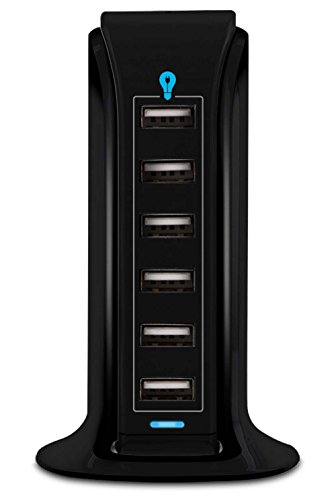 Aduro 40W 6-Port USB Desktop Charging Station Hub Wall Charger for iPhone iPad Tablets Smartphones with Smart Flow (Black)