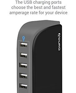 Aduro 40W 6-Port USB Desktop Charging Station Hub Wall Charger for iPhone iPad Tablets Smartphones with Smart Flow (Black)