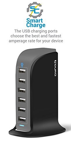 Aduro 40W 6-Port USB Desktop Charging Station Hub Wall Charger for iPhone iPad Tablets Smartphones with Smart Flow (Black)