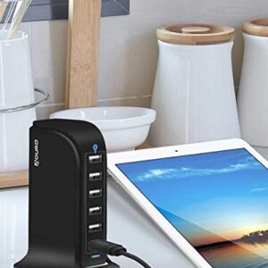 Aduro 40W 6-Port USB Desktop Charging Station Hub Wall Charger for iPhone iPad Tablets Smartphones with Smart Flow (Black)