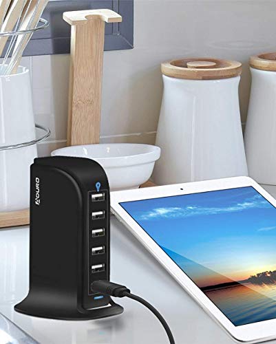 Aduro 40W 6-Port USB Desktop Charging Station Hub Wall Charger for iPhone iPad Tablets Smartphones with Smart Flow (Black)