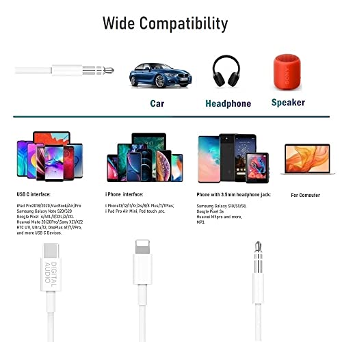 3in1 Car AUX Cable, 3.5mm HiFi Headset Audio Cord Car Stereo Aux Cable Compatible with All Kinds of Phone, Pad, Tablet, PC, Laptop, MP3 to Work with Car Stereo, Headset, Speaker, Length 3.93Ft