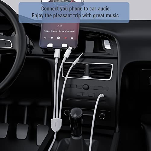 3in1 Car AUX Cable, 3.5mm HiFi Headset Audio Cord Car Stereo Aux Cable Compatible with All Kinds of Phone, Pad, Tablet, PC, Laptop, MP3 to Work with Car Stereo, Headset, Speaker, Length 3.93Ft