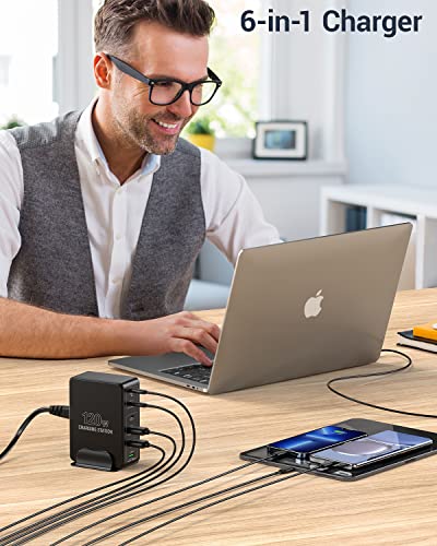 LMAIVE USB C Charging Station, 120W Multiport USB Charging Station, Multi USB Charger Station, Charging Station for Multiple Devices, USB Charging Hub Compatible with MacBook, Laptop, iPhone, iPad