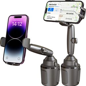 APPS2Car Phone Mount for Car Cup [Upgraded Version], Multi-Pivots Transmission Shaft Long Arm Cup Holder Phone Mount Solid Phone Holder Car Truck Compatible with All Phones iPhone Thick Case Friendly