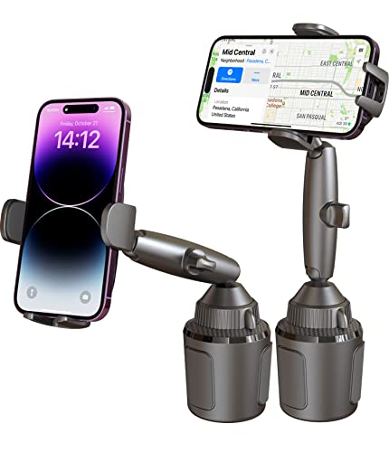 APPS2Car Phone Mount for Car Cup [Upgraded Version], Multi-Pivots Transmission Shaft Long Arm Cup Holder Phone Mount Solid Phone Holder Car Truck Compatible with All Phones iPhone Thick Case Friendly