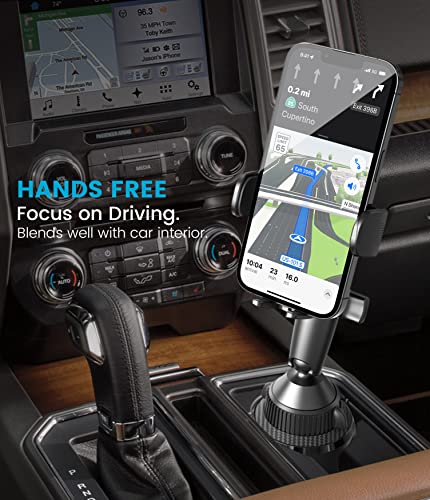 APPS2Car Phone Mount for Car Cup [Upgraded Version], Multi-Pivots Transmission Shaft Long Arm Cup Holder Phone Mount Solid Phone Holder Car Truck Compatible with All Phones iPhone Thick Case Friendly