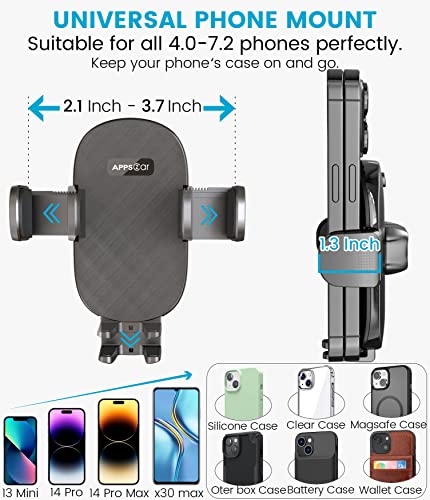 APPS2Car Phone Mount for Car Cup [Upgraded Version], Multi-Pivots Transmission Shaft Long Arm Cup Holder Phone Mount Solid Phone Holder Car Truck Compatible with All Phones iPhone Thick Case Friendly