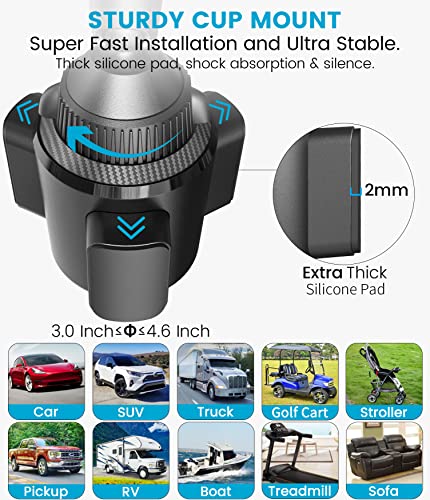 APPS2Car Phone Mount for Car Cup [Upgraded Version], Multi-Pivots Transmission Shaft Long Arm Cup Holder Phone Mount Solid Phone Holder Car Truck Compatible with All Phones iPhone Thick Case Friendly