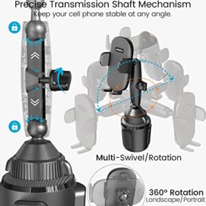 APPS2Car Phone Mount for Car Cup [Upgraded Version], Multi-Pivots Transmission Shaft Long Arm Cup Holder Phone Mount Solid Phone Holder Car Truck Compatible with All Phones iPhone Thick Case Friendly