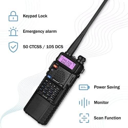 TIDRADIO UV-5R Ham Radio Handheld- Upgraded of Baofeng UV-5R, Dual Band Two Way Radio, Walkie Talkies with 3800mAh Extended Battery, Programming Cable, Long Antenna, Earpiece- Full Kits of 2 Pack