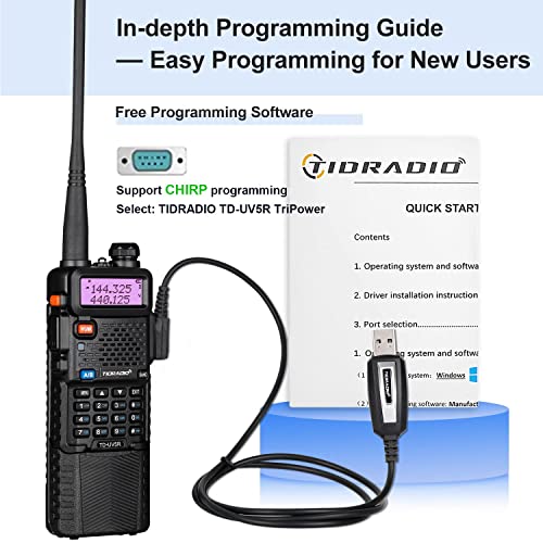 TIDRADIO UV-5R Ham Radio Handheld- Upgraded of Baofeng UV-5R, Dual Band Two Way Radio, Walkie Talkies with 3800mAh Extended Battery, Programming Cable, Long Antenna, Earpiece- Full Kits of 2 Pack