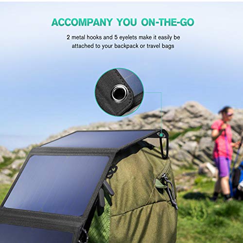 Nekteck 28W Solar Charger, Portable Solar Panel with 2 USB Port, IPX4 Waterproof Hiking Camping Gear Sunpowered Adapter Compatible with iPhone 12/11/11pro/Xs, iPad, Samsung Galaxy, Camera