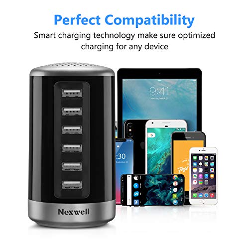 USB Wall Charger, Nexwell 30W 6-Port Desktop Charger USB Charging Station with Smart Identification Technology for iPhone, iPad, Android and Virtually All Other USB Enabled Devices