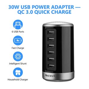 USB Wall Charger, Nexwell 30W 6-Port Desktop Charger USB Charging Station with Smart Identification Technology for iPhone, iPad, Android and Virtually All Other USB Enabled Devices