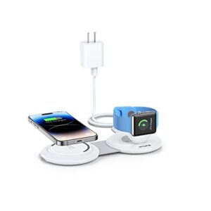 rtops wireless charger, 2 in 1 magnetic wireless charging station, foldable travel charger multiple devices compitable for iphone 14/13/12/pro/max, iwatch, airpods(adapter includes)