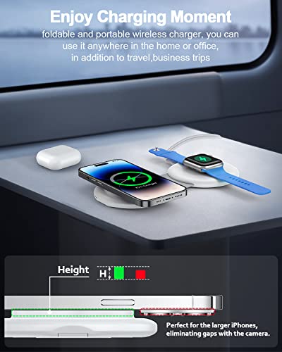 RTOPS Wireless Charger, 2 in 1 Magnetic Wireless Charging Station, Foldable Travel Charger Multiple Devices Compitable for iPhone 14/13/12/Pro/Max, iWatch, AirPods(Adapter Includes)