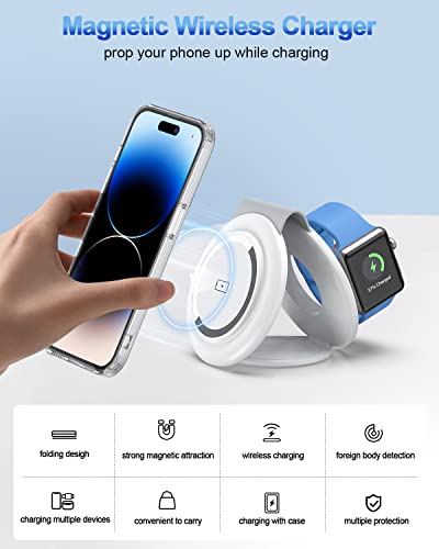 RTOPS Wireless Charger, 2 in 1 Magnetic Wireless Charging Station, Foldable Travel Charger Multiple Devices Compitable for iPhone 14/13/12/Pro/Max, iWatch, AirPods(Adapter Includes)