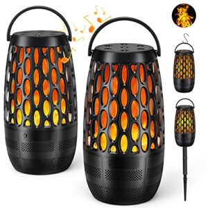 MOFOKEAY Outdoor Bluetooth Speakers Waterproof - 2 Pack Wireless Torch Atmosphere Speakers with Stake & Hook, Sync Up to 100 Speakers, BT 5.3 Portable Speaker for Patio Camp Party, Gifts for Men Women