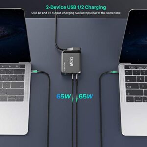 130W USB C GaN Wall Charger WOTOBEUS PD 100W PPS45W Super Fast Charging Station Type-C Laptop QC4+ Power Adapter AC Cable Multiple Ports for iPhone 14 13 iPad MacBook Samsung S23 Pixel Leveno HP Dell