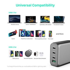 130W USB C GaN Wall Charger WOTOBEUS PD 100W PPS45W Super Fast Charging Station Type-C Laptop QC4+ Power Adapter AC Cable Multiple Ports for iPhone 14 13 iPad MacBook Samsung S23 Pixel Leveno HP Dell