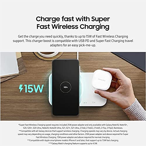 SAMSUNG 15W Wireless Charger Duo w/USB C Cable, Fast Charge 2 Devices at Once, Cordless Charging Pad for Galaxy Phones, Includes Microfiber Cleaning Cloth (Charger Not Included) - Dark Gray