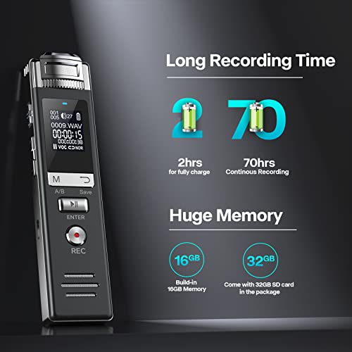 48GB Digital Voice Recorder, HoTiyan Digital Recorder with Playback, Voice Activated Recorder Portable Audio Recording Device with microSD Expansion, Tape Recorder with Password for Meeting/Lectures