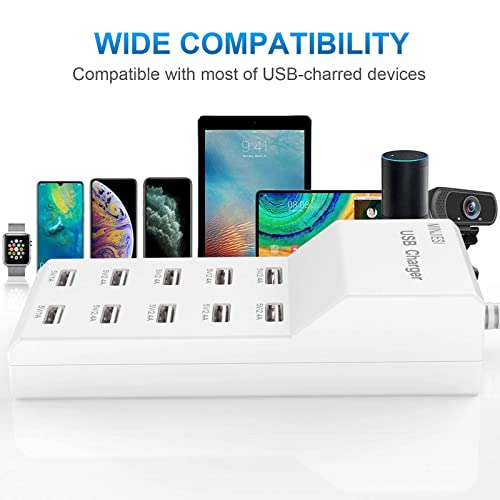 USB Charging Stations 50w10A 10 Ports Multiple Charging Block/Power USB Strip for iPhone Android Smartphone Tablet Smart Watch AirPods Samsung and Multiple Charger Plug